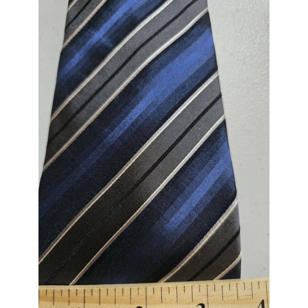 Vintage John Ashford Mens Necktie Blue Black Regimental Stripe Classic Silk EUC